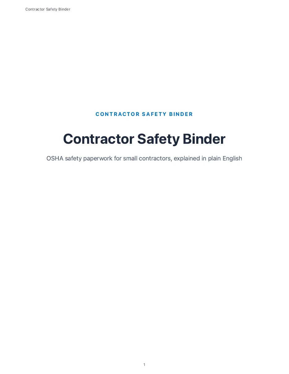 Contractor Safety Binder, page 1: Cover